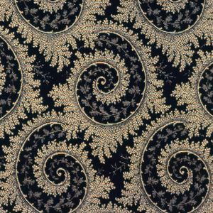 A captivating digital print featuring intricate fractal spirals in shimmering gold against a deep black background, perfect for adding a touch of modern elegance to any space.